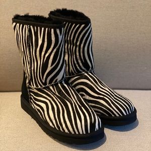 UGG Black/White Zebra Print Short  Boots